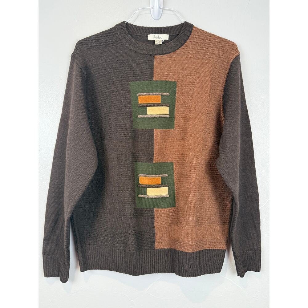 Vintage Turnbury Wool Sweater M 80s Geometric Colorblock Eclectic Grandpa